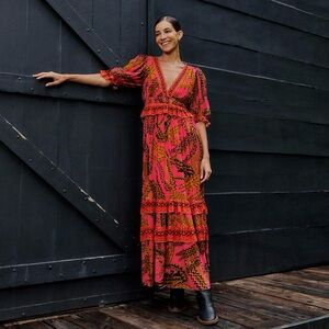 Farm Rio NWT Pink Croco Short Sleeve Maxi Dress